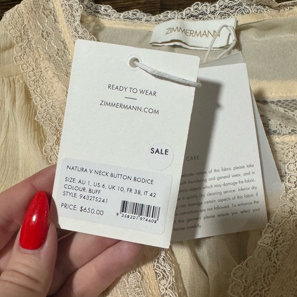 Zimmermann Natura V Neck Button Bodice Blouse - Picture 8 of 8